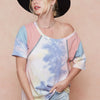 BiBi Tie Dye Printed Cotton Color Block T-Shirt - PINK/BLUE COMBO