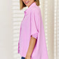 Zenana Texture Button Up Short Sleeve High-Low Shirt - Farnelli