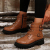 Round Toe Platform Boots - Brown