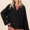 Mittoshop Double Breasted Long Sleeve Trench Coat Jacket - Black
