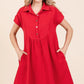 Mittoshop Twill Short Sleeve Collared Mini Dress - Farnelli