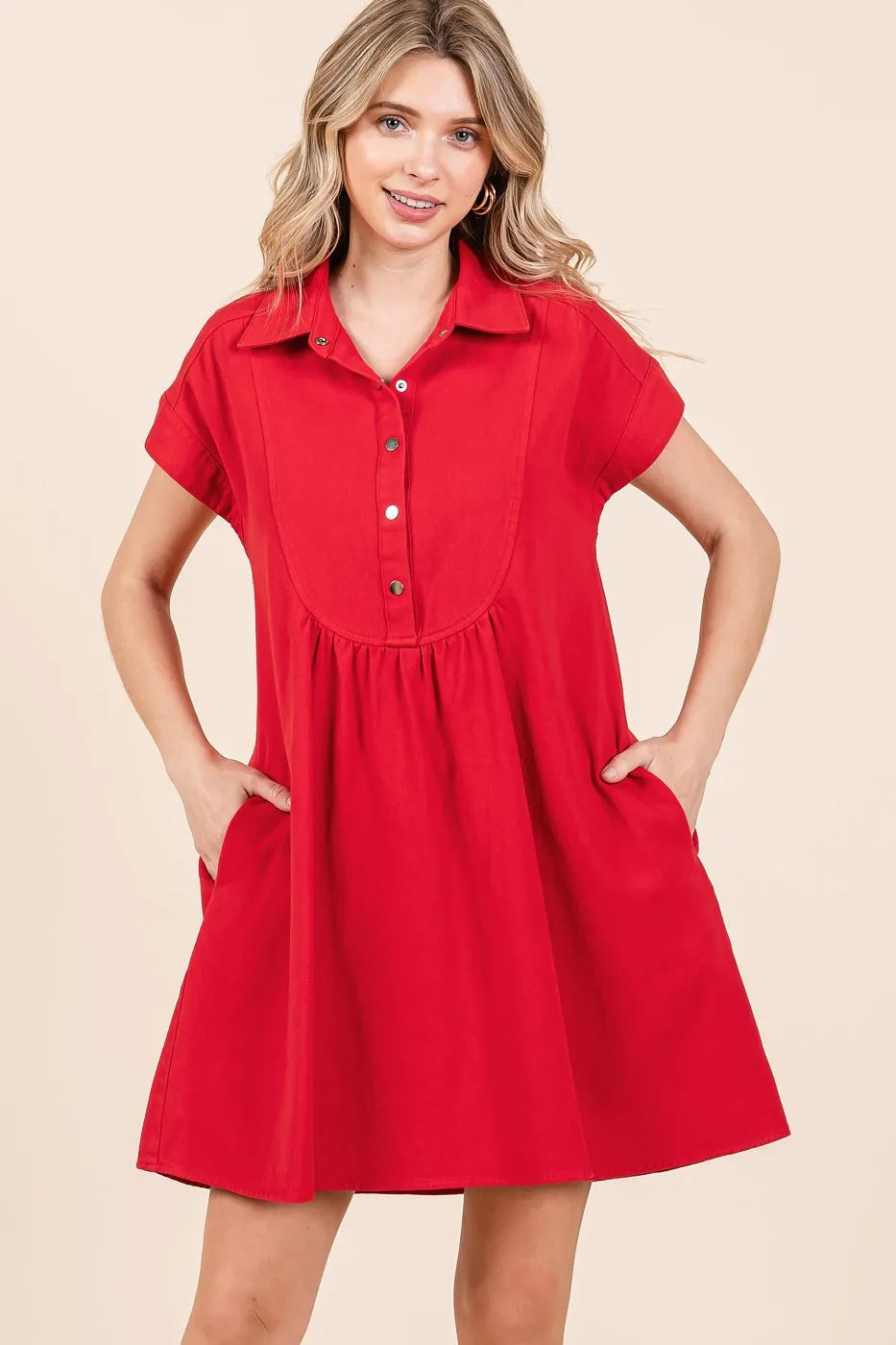 Mittoshop Twill Short Sleeve Collared Mini Dress - Farnelli