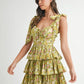 MABLE Floral Print Shoulder Tie Layered Mini Dress - Farnelli