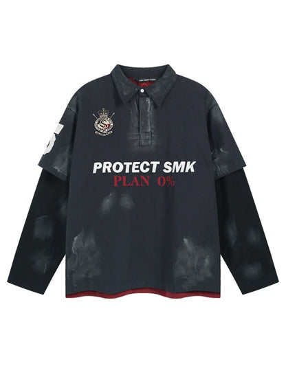 Men's Letter Graphic Long Sleeve Polo - Farnelli