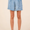 Mittoshop Washed Chambray Elastic Waist Easy Fit Shorts - LT DENIM