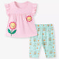 Children's Flower Appliqué Top & Rainbow Print Capri Set - Farnelli