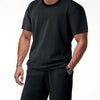 Men's Full Size Textured Round Neck Top and Shorts Set Plus SIze - Black