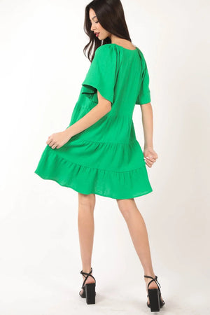VERY J Texture V-Neck Ruffled Tiered Dress - Farnelli
