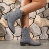 Point Toe Block Heels Boots - Dark Gray
