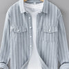 Men's Plus Size Striped Casual Long Sleeve Shirt - Grey