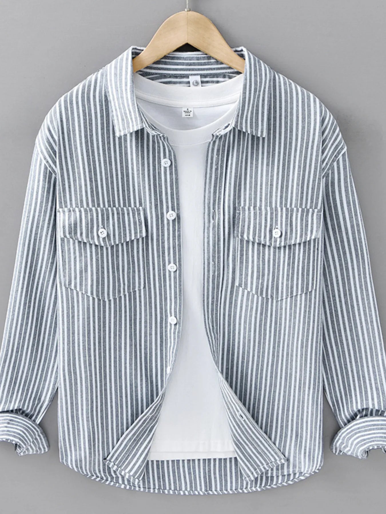 Men's Plus Size Striped Casual Long Sleeve Shirt - Farnelli