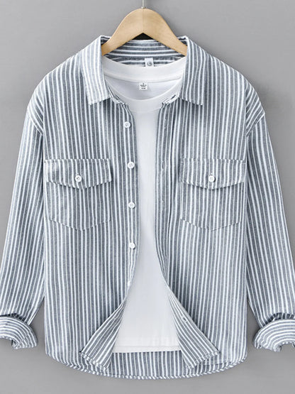 Men's Plus Size Striped Casual Long Sleeve Shirt - Farnelli