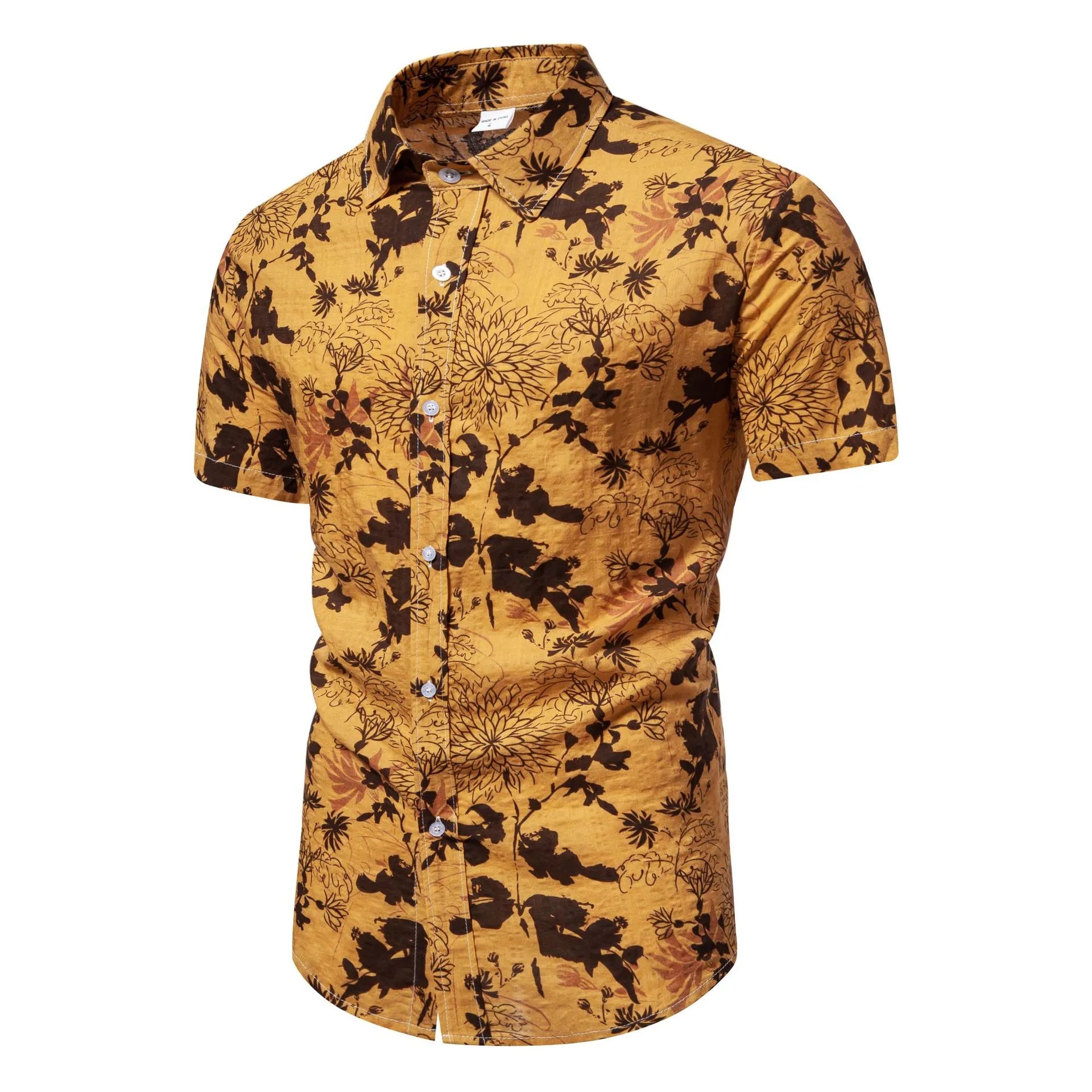 Men's Plus Size Floral Print Short Sleeve Button Down Shirt - Farnelli