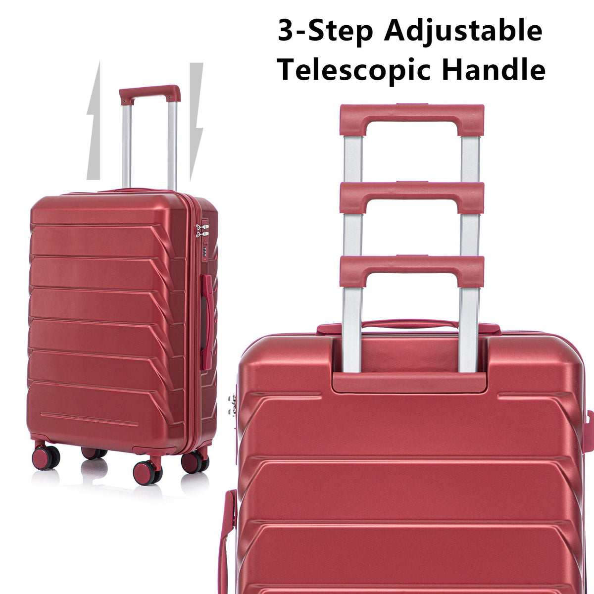 HouseOfZazla 3-piece spinner wheel luggage set with combination locks in assorted sizes