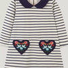 Children's Embroidered Striped Long Sleeve Dress - Black