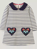 Children's Embroidered Striped Long Sleeve Dress - Farnelli