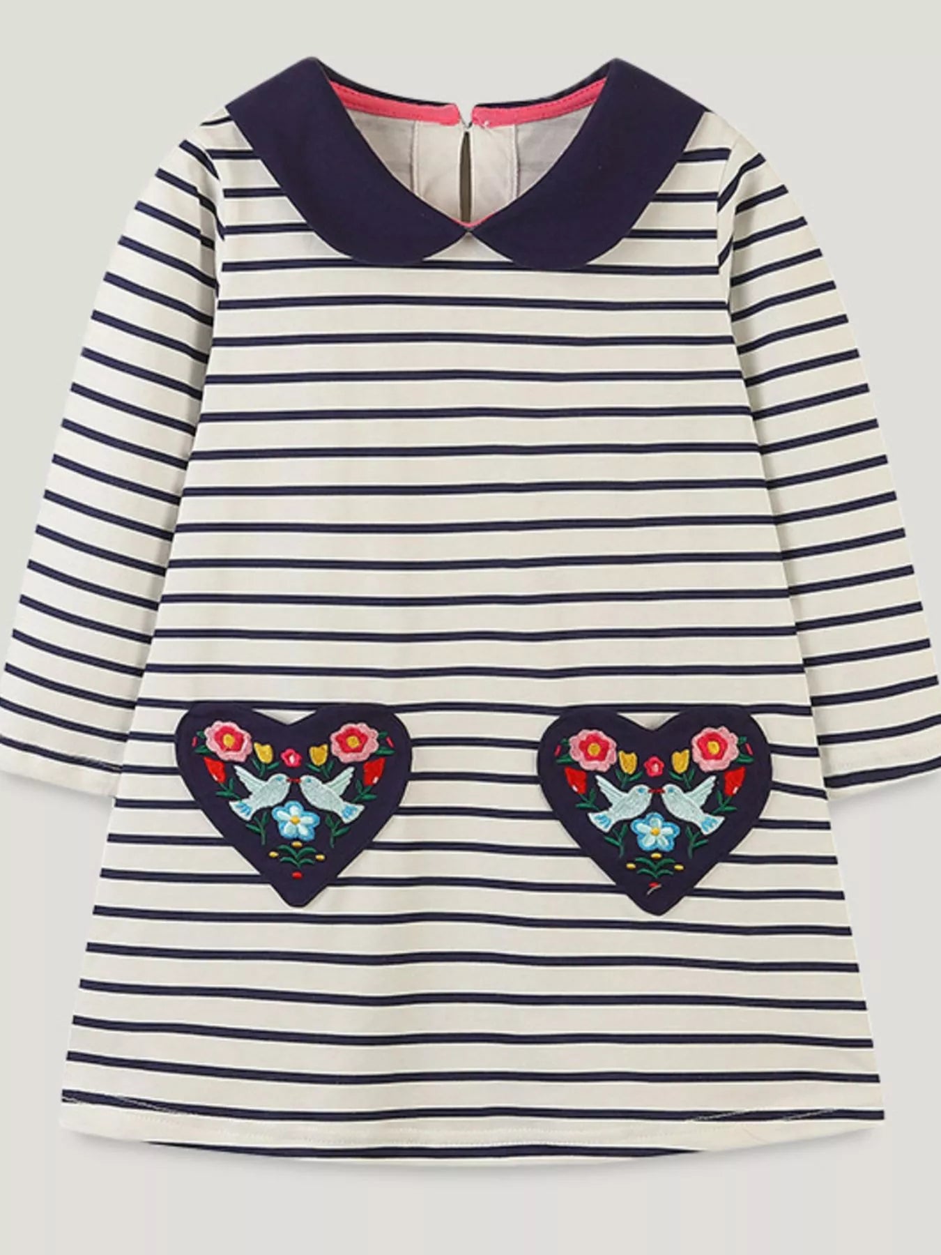 Children's Embroidered Striped Long Sleeve Dress - Farnelli