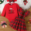 Children's First Christmas Bodysuit and Plaid Dress Outfit Set with Headband - Red
