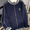 Men's Plus Size Striped Trim Zip-Up Sweatshirt - Navy Blue