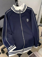 Men's Plus Size Striped Trim Zip-Up Sweatshirt - Farnelli