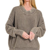 Zenana Washed Side Slit Oversized Sweater - MOCHA
