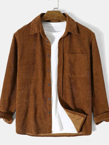 Men's Corduroy Button Up Long Sleeve Shirt - Farnelli