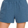 Zenana Cotton Slub Shorts - DUSTY BLUE