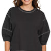 Zenana Balloon Sleeve Top with Contrast Stitching - BLACK