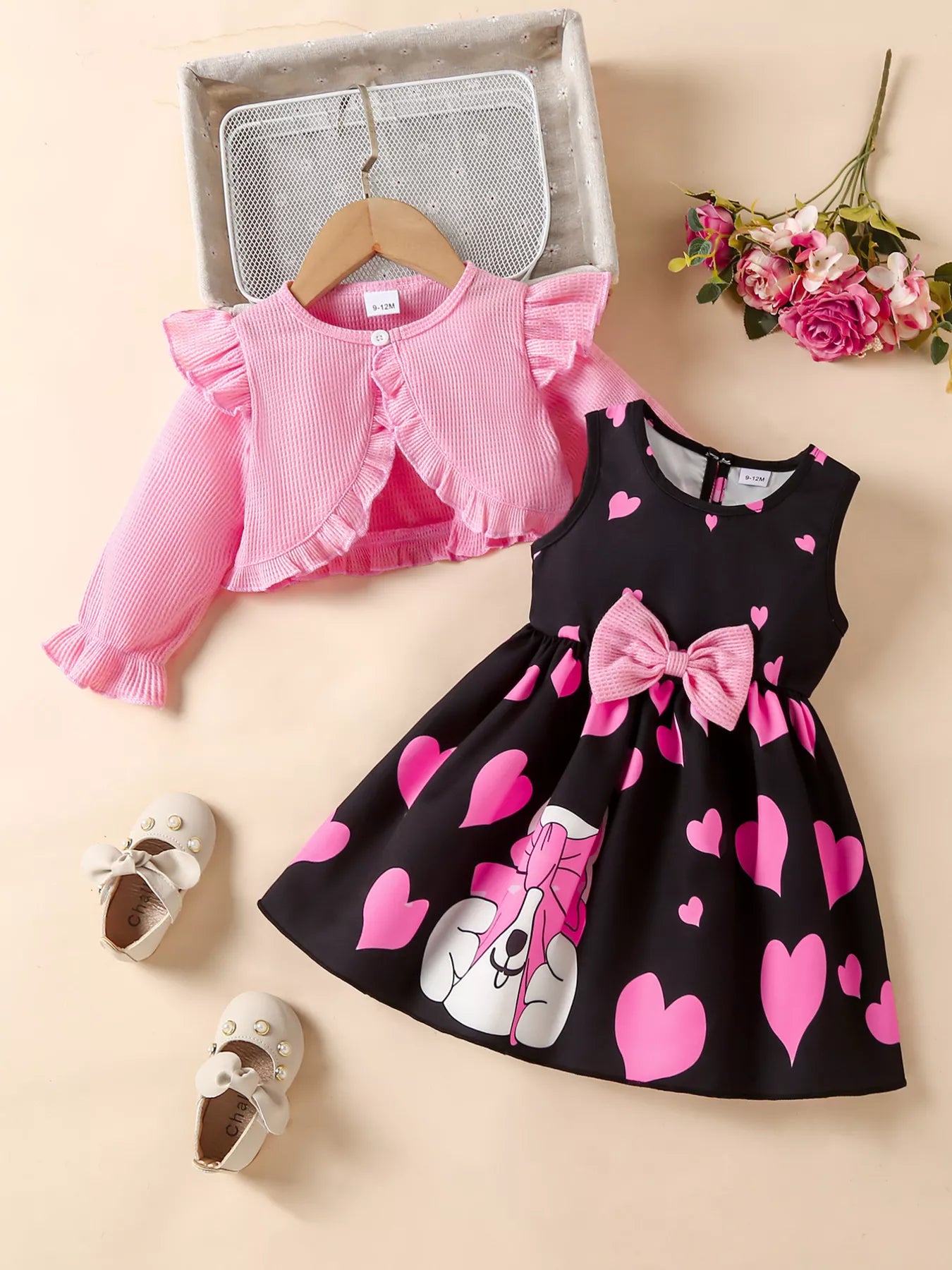 Children's Bow Dress & Ruffle Trim Cardigan Set - Farnelli