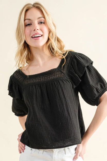 And The Why Square Neck Ruffled Blouse - Farnelli