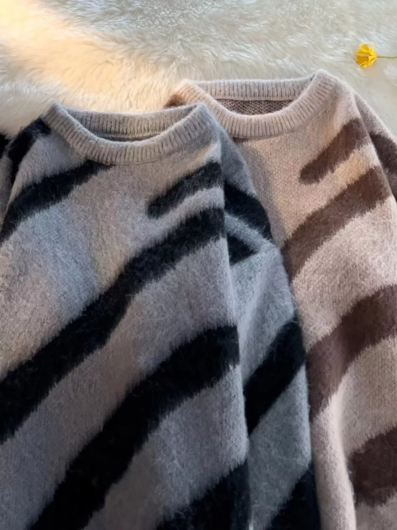 Men's Striped Fuzzy Knit Pullover Sweater - Farnelli