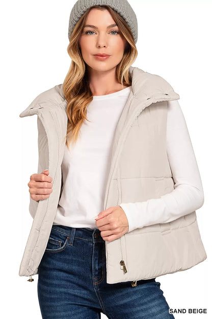 Zenana High Neck Zip-Up Vest Coat - Farnelli