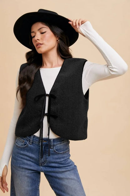 Annie Wear V-Neck Tie Detail Vest Coat - Farnelli