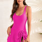 Drawstring Scoop Neck Wide Strap One-Piece Swimwear - Farnelli
