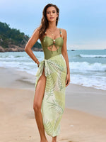 Cutout Sweetheart Neck One-Piece Swimwear and Cover-Up Swim Set - Farnelli