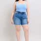 Judy Blue Full Size 2 Button Denim Shorts with Pockets Plus Size - Farnelli