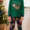 Children's Christmas Sloth Long Sleeve Pajama Set - Dark Green