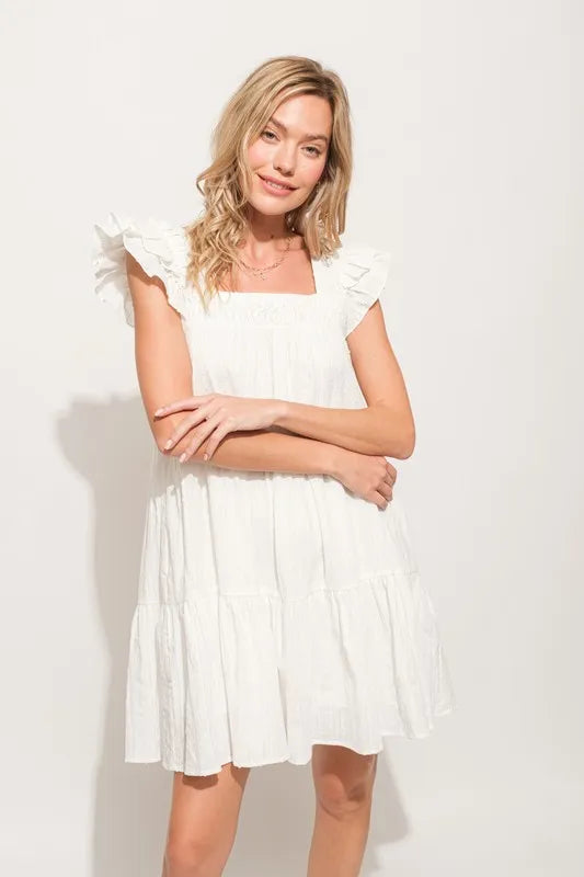 And The Why Origami Pleating Ruffled Sleeve Tiered Dress - Farnelli