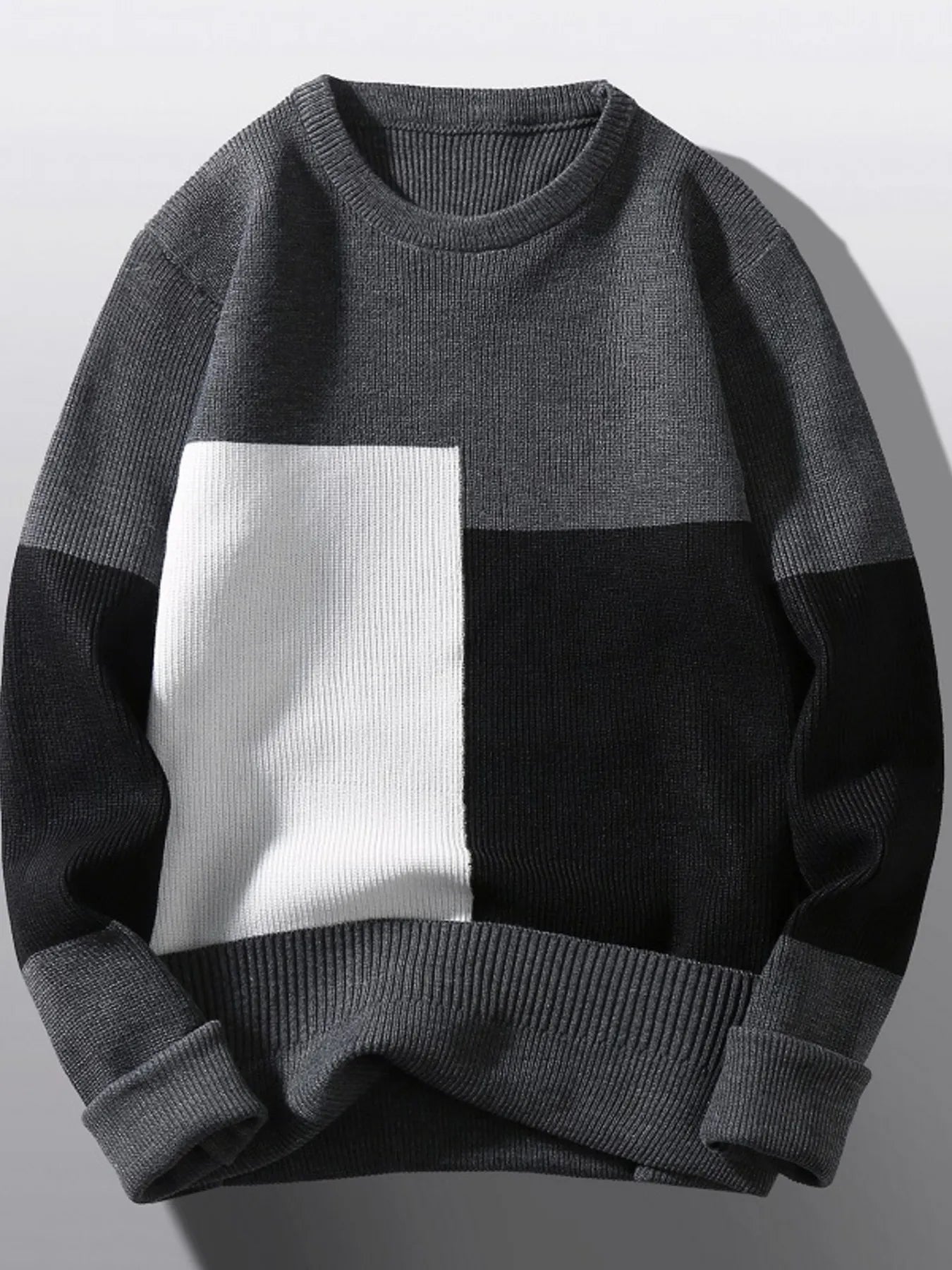 Men's Plus Size Color Block Round Neck Sweater - Farnelli