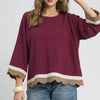 Umgee Scalloped Hem Color Block Top - MERLOT