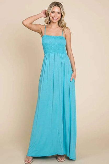 Culture Code Full Size Smocked Cami Maxi Dress with Pockets - Farnelli