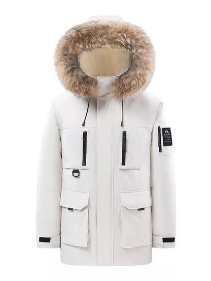 Men's Full Size Fur Hooded Winter Parka Coat Plus Size - Farnelli