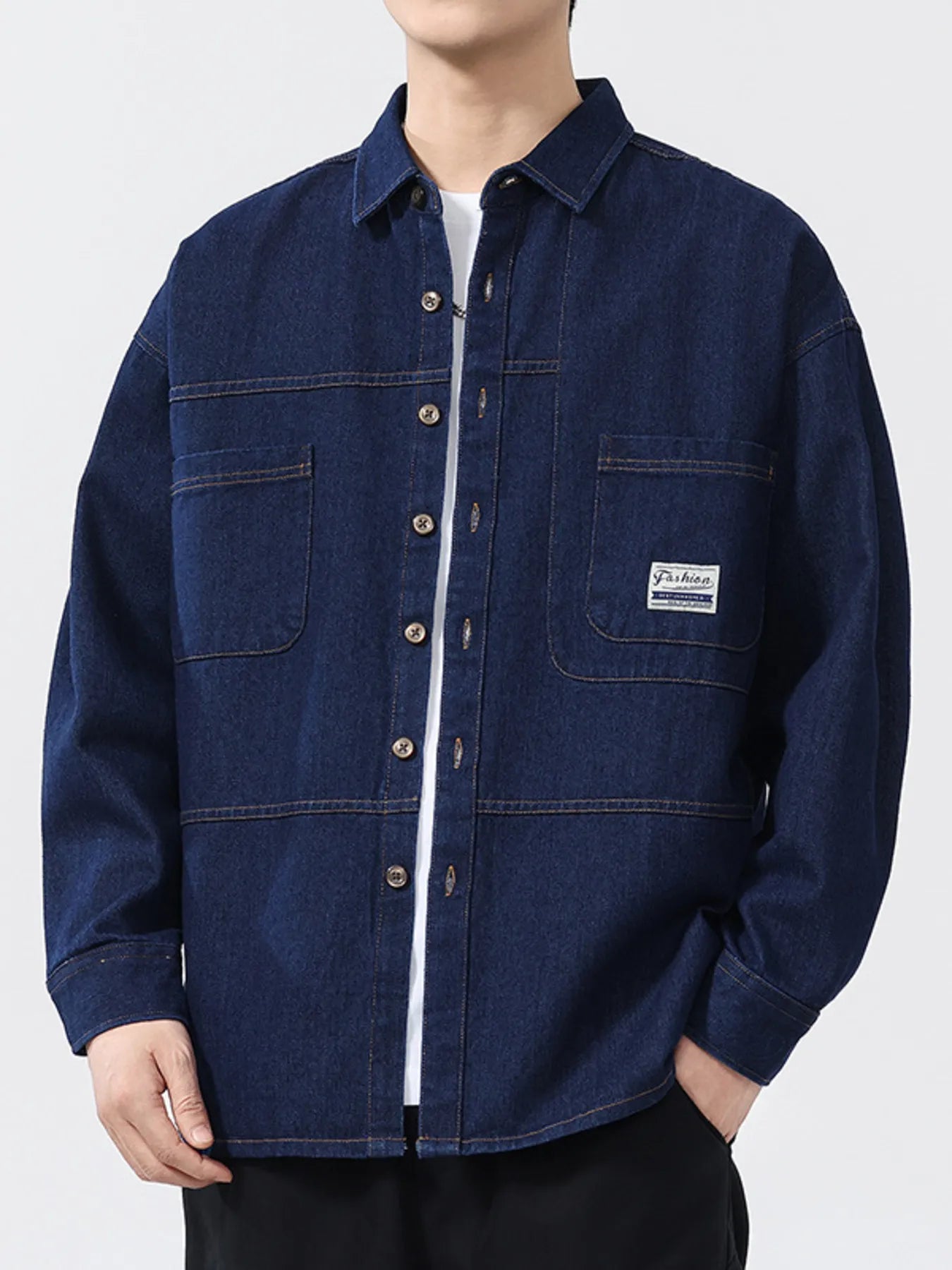 Men's Plus Size Button Up Long Sleeve Denim Shirt - Farnelli