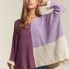 ADORA Side Slit Color Block Long Sleeve Sweater - Deep Purple