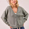 BiBi Washed Sweater V Neck Cardigan - VINTAGE OLIVE