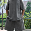 Men's Full Size Round Neck Short Sleeve Top and Shorts Set Plus Size - Dark Gray