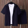 Men's Plus Size Button Up Short Sleeve Shirt and Shorts Set - Navy Blue