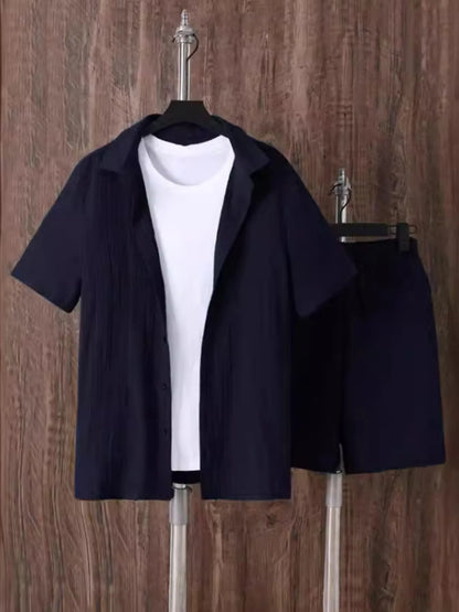 Men's Plus Size Button Up Short Sleeve Shirt and Shorts Set - Farnelli