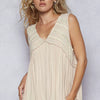 POL Lace Trim Babydoll Sleeveless Top with Ruffled and Raw Edge Detail - ALMOND
