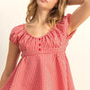 HYFVE Gingham Scoop Neck Cap Sleeve Blouse - RED